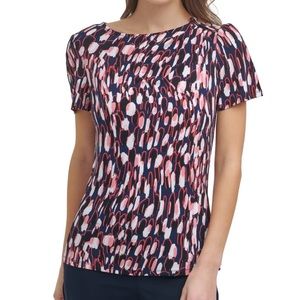 DKNY Printed Contrast Stretch Top